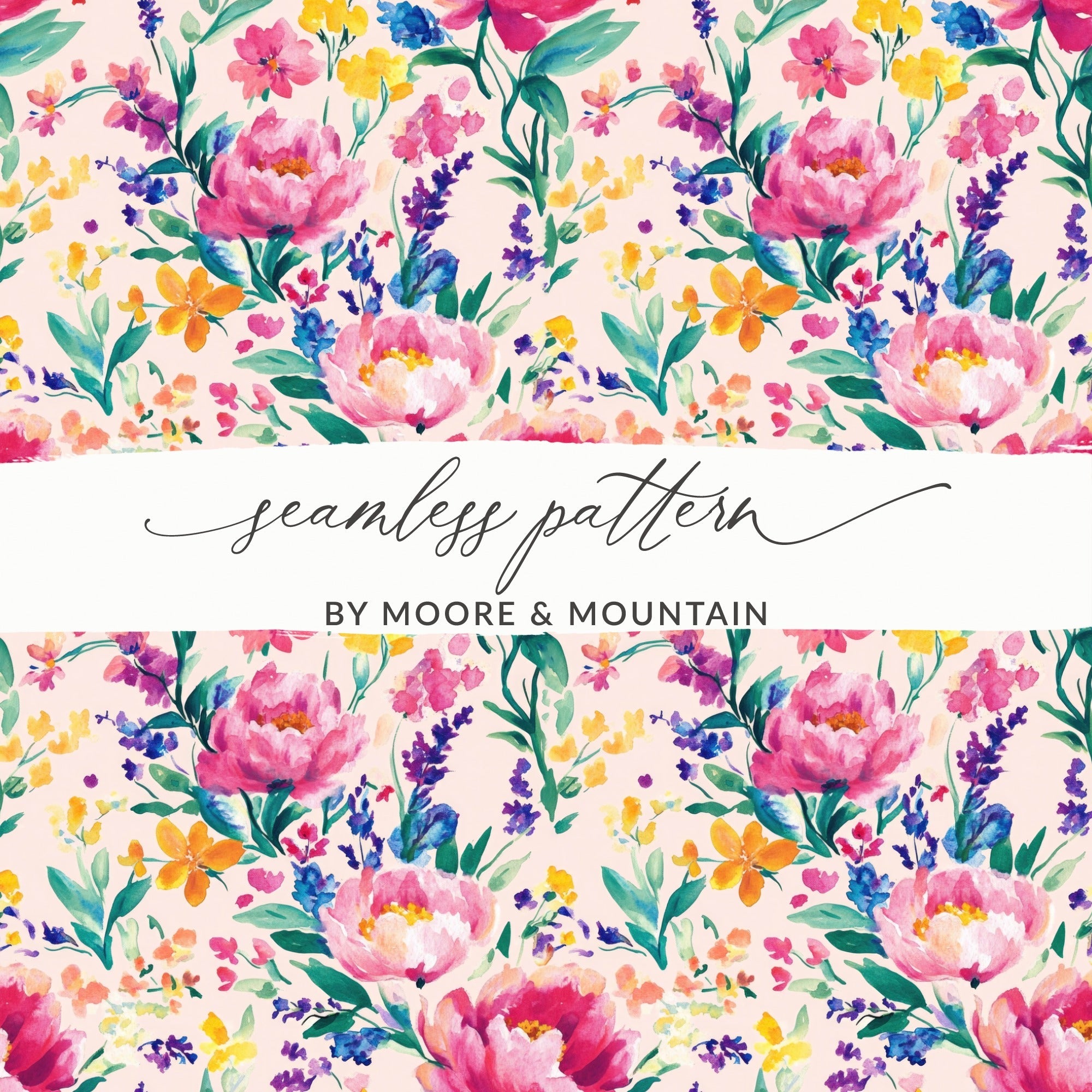 Pink Peony Floral Watercolor Digital Paper, Summer Flower Pattern, Watercolor Floral Design, Seamless Flower Pattern, Scrapbook Paper - Moore and Mountain