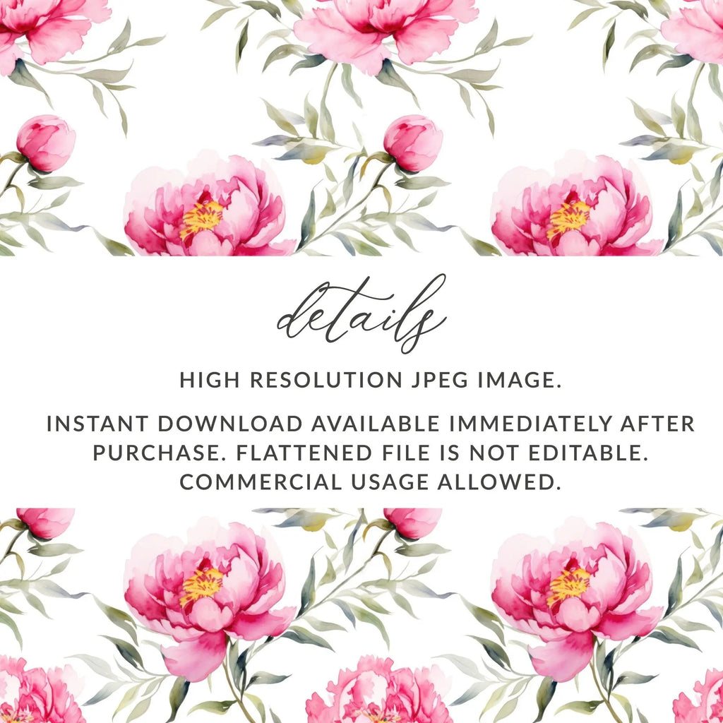 Pink Peony Seamless Pattern, Watercolor Floral Design, Digital Paper, Scrapbooking, Fabric Print, Background, Digital Download - Moore and Mountain