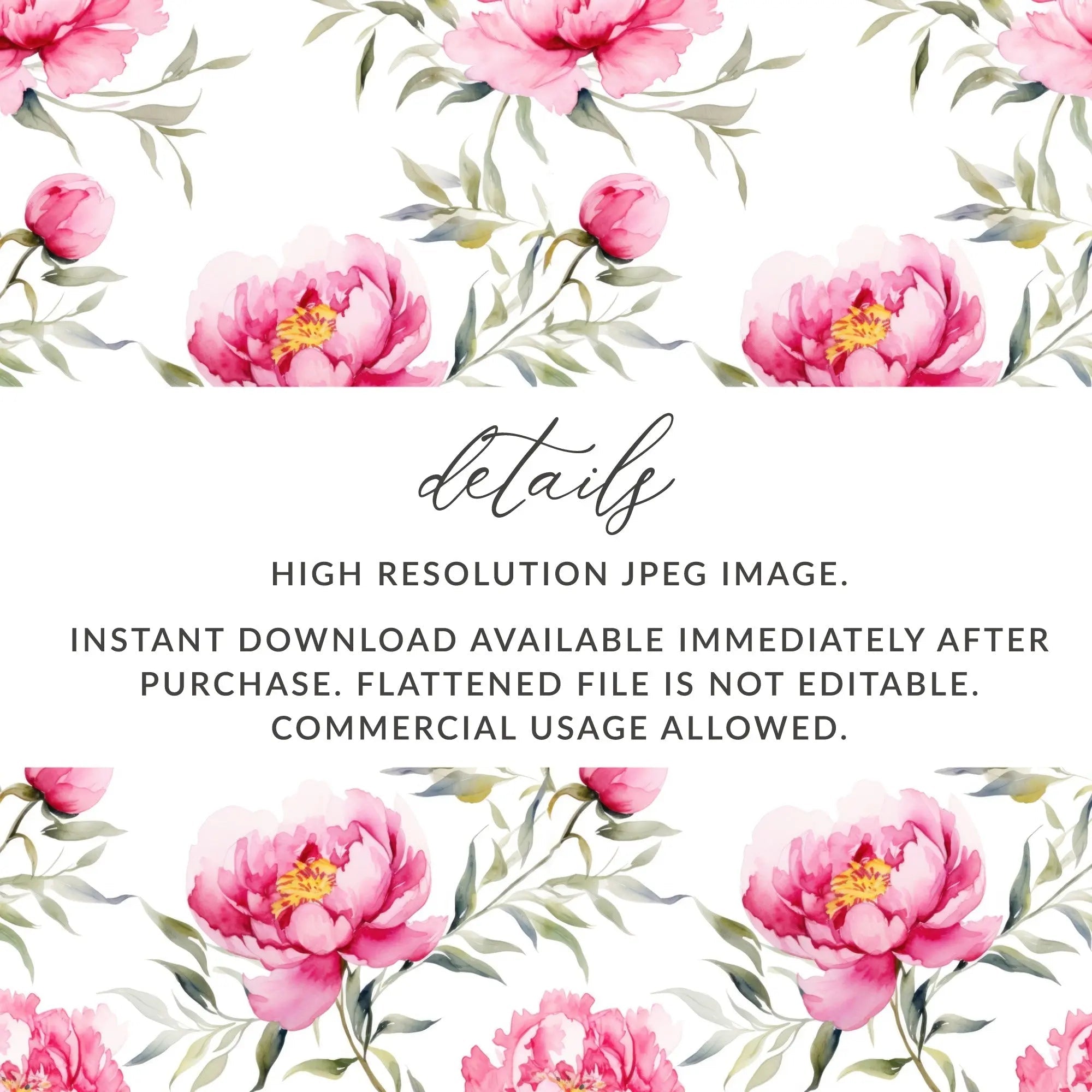 Pink Peony Seamless Pattern, Watercolor Floral Design, Digital Paper, Scrapbooking, Fabric Print, Background, Digital Download - Moore and Mountain