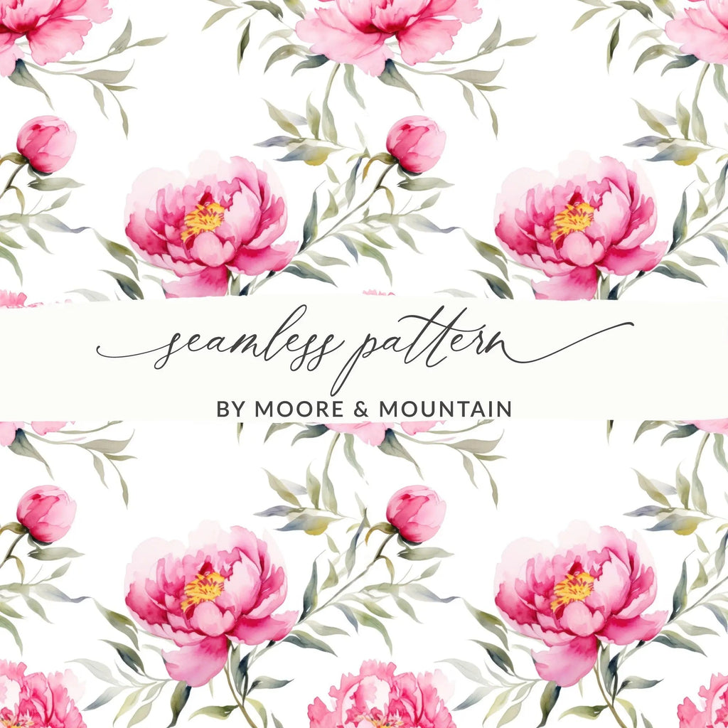 Pink Peony Seamless Pattern, Watercolor Floral Design, Digital Paper, Scrapbooking, Fabric Print, Background, Digital Download - Moore and Mountain