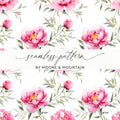 Pink Peony Seamless Pattern, Watercolor Floral Design, Digital Paper, Scrapbooking, Fabric Print, Background, Digital Download - Moore and Mountain