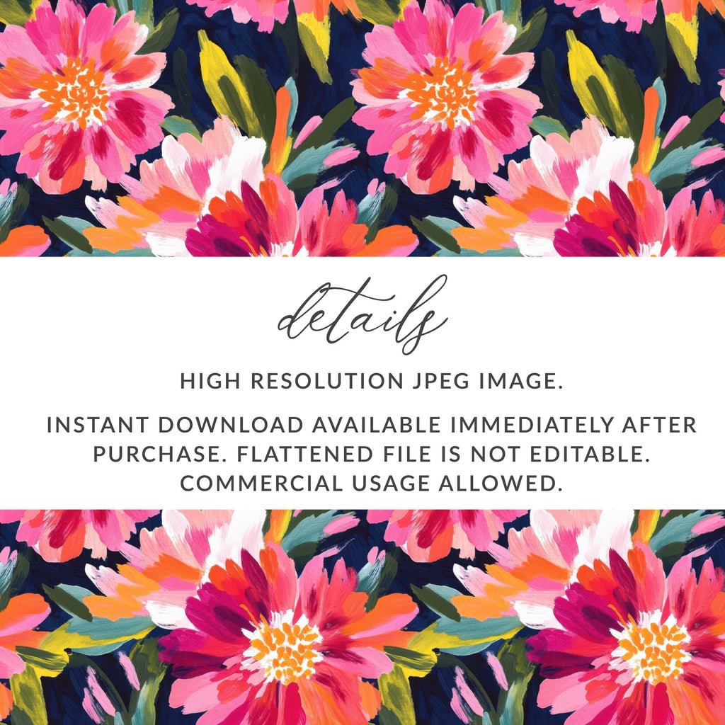 Pink Peony Seamless Pattern Watercolor Peonies Pattern Pink and Navy Blue - Moore and Mountain