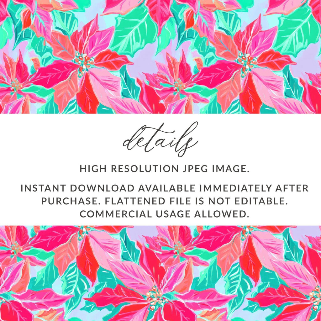Pink Poinsettia Digital Paper, Christmas Floral Pattern, Winter Holiday Print, Seamless Texture, Festive Scrapbook, Watercolor Style - Moore and Mountain