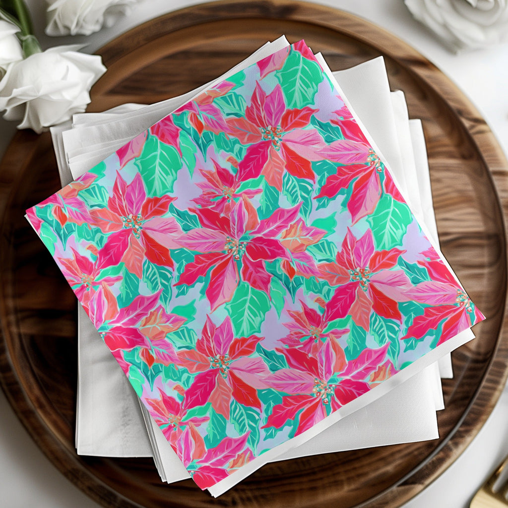Pink Poinsettia Digital Paper, Christmas Floral Pattern, Winter Holiday Print, Seamless Texture, Festive Scrapbook, Watercolor Style - Moore and Mountain