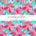 Pink Poinsettia Digital Paper, Christmas Floral Pattern, Winter Holiday Print, Seamless Texture, Festive Scrapbook, Watercolor Style - Moore and Mountain