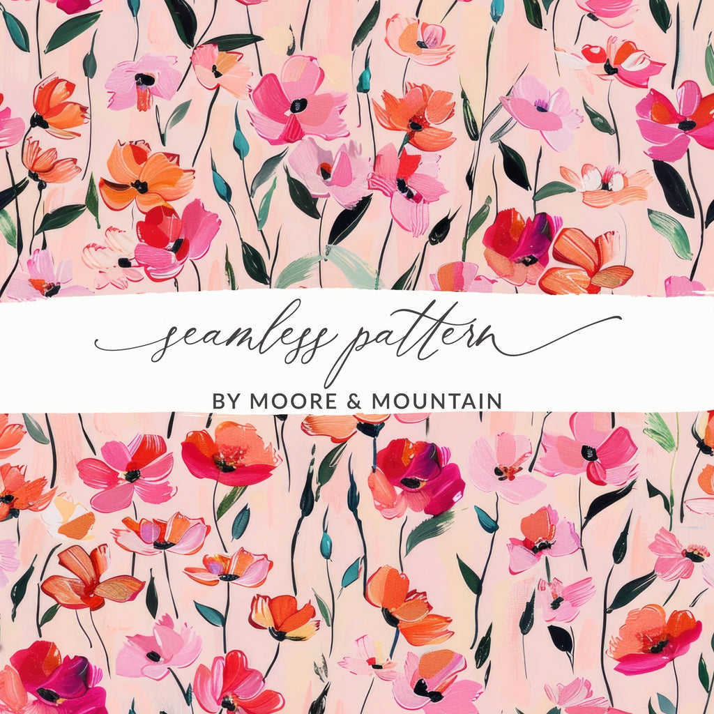 Pink Poppy T-Shirt, Digital File, Floral Design, Printable Art, Seamless Pattern, Fabric Design, Flower Background, Gift Idea - Moore and Mountain