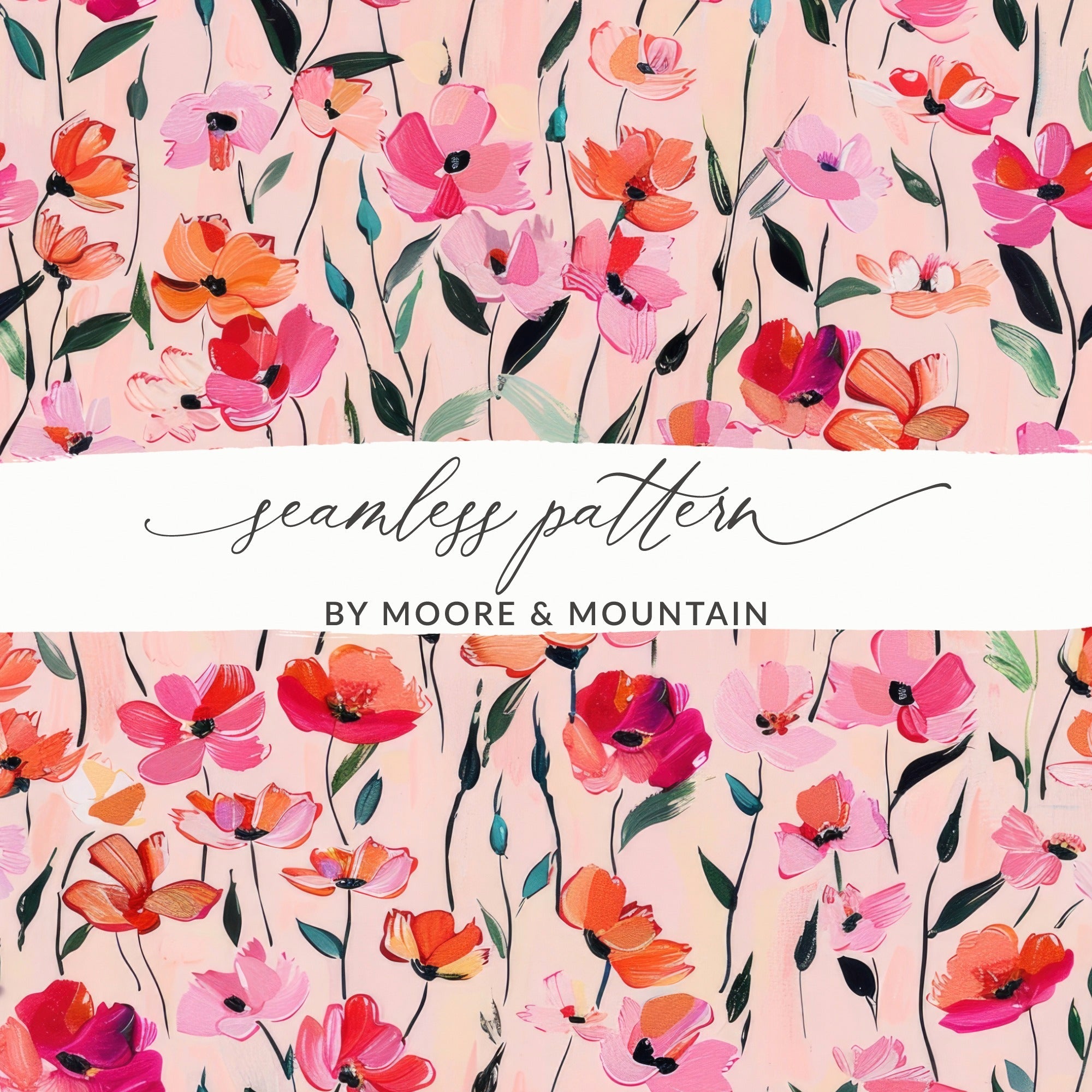 Pink Poppy T-Shirt, Digital File, Floral Design, Printable Art, Seamless Pattern, Fabric Design, Flower Background, Gift Idea - Moore and Mountain