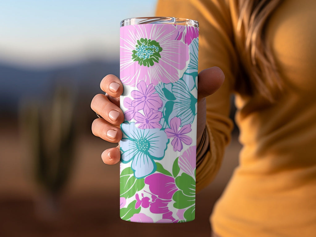 Pink Preppy Groovy Floral Background, Digital Seamless Retro Flowers Pattern, 60s Floral Pattern Design, Fabric Print, Wallpaper - Moore and Mountain