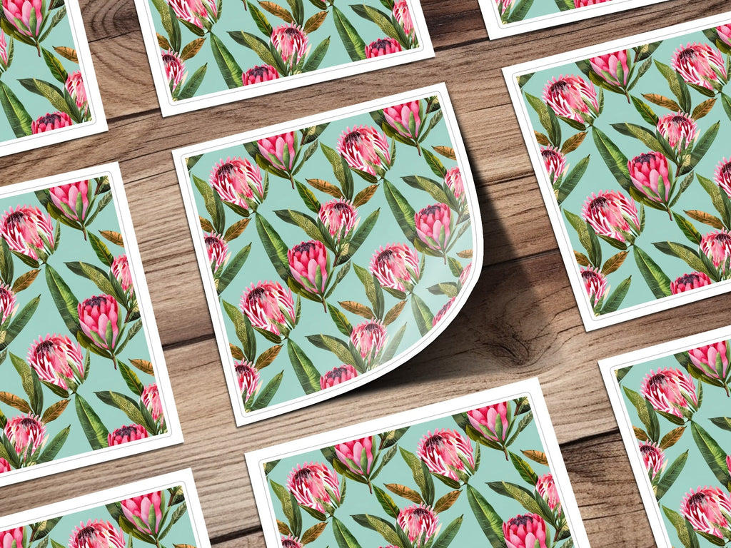 Pink Protea Flower Digital Paper, Seamless Floral Pattern, Tropical Leaves Background, Scrapbook Paper, Printable Fabric Design - Moore and Mountain