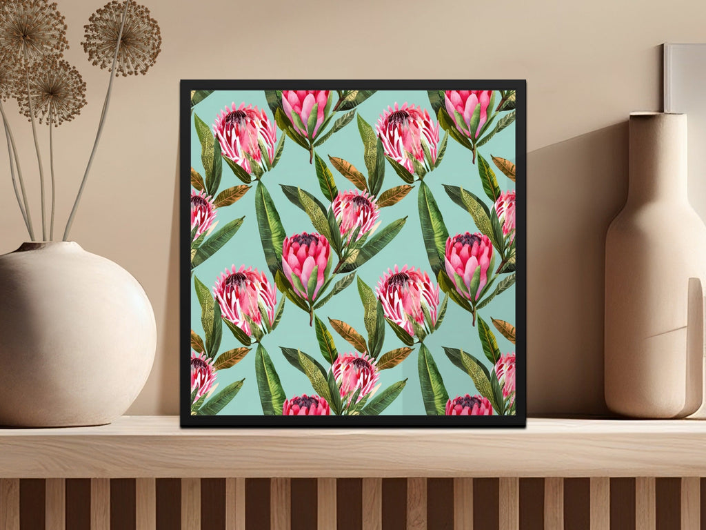 Pink Protea Flower Digital Paper, Seamless Floral Pattern, Tropical Leaves Background, Scrapbook Paper, Printable Fabric Design - Moore and Mountain