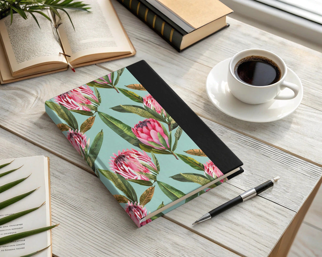 Pink Protea Flower Digital Paper, Seamless Floral Pattern, Tropical Leaves Background, Scrapbook Paper, Printable Fabric Design - Moore and Mountain
