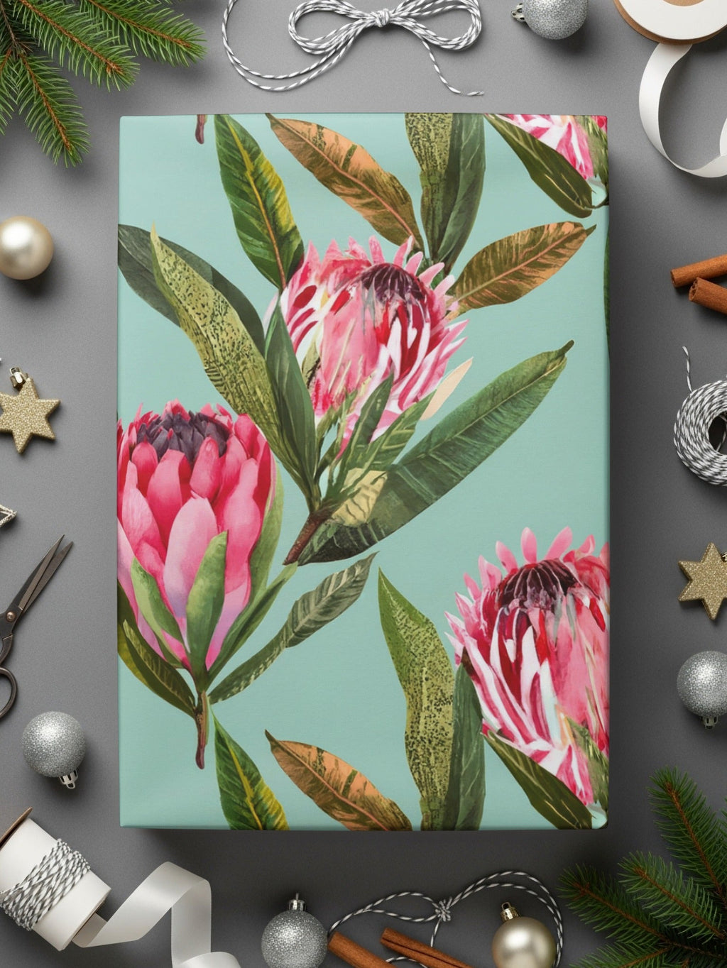 Pink Protea Flower Digital Paper, Seamless Floral Pattern, Tropical Leaves Background, Scrapbook Paper, Printable Fabric Design - Moore and Mountain