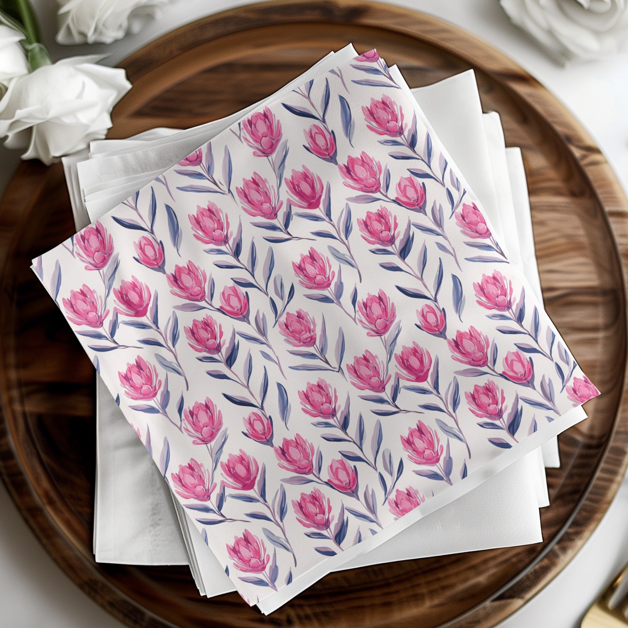 Pink Protea Flower Digital Paper, Watercolor Floral Pattern, Summer Seamless Pattern, Flower Pattern, Commercial Use, Scrapbook Paper - Moore and Mountain