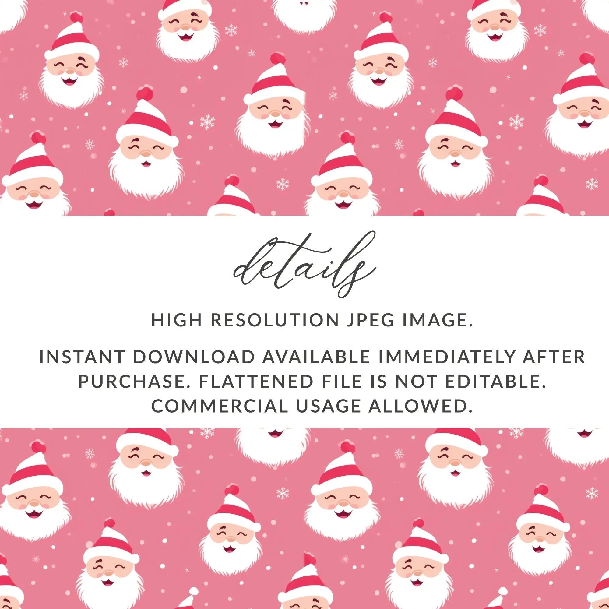 Pink Santa Claus Digital Seamless Pattern, Cute Christmas Digital Paper, Festive Holiday Fabric Design, JPEG Files Download - Moore and Mountain
