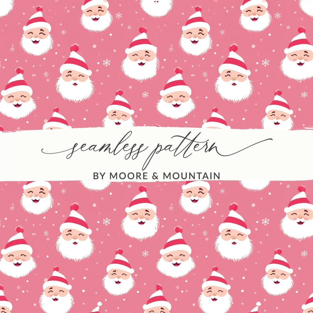 Pink Santa Claus Digital Seamless Pattern, Cute Christmas Digital Paper, Festive Holiday Fabric Design, JPEG Files Download - Moore and Mountain