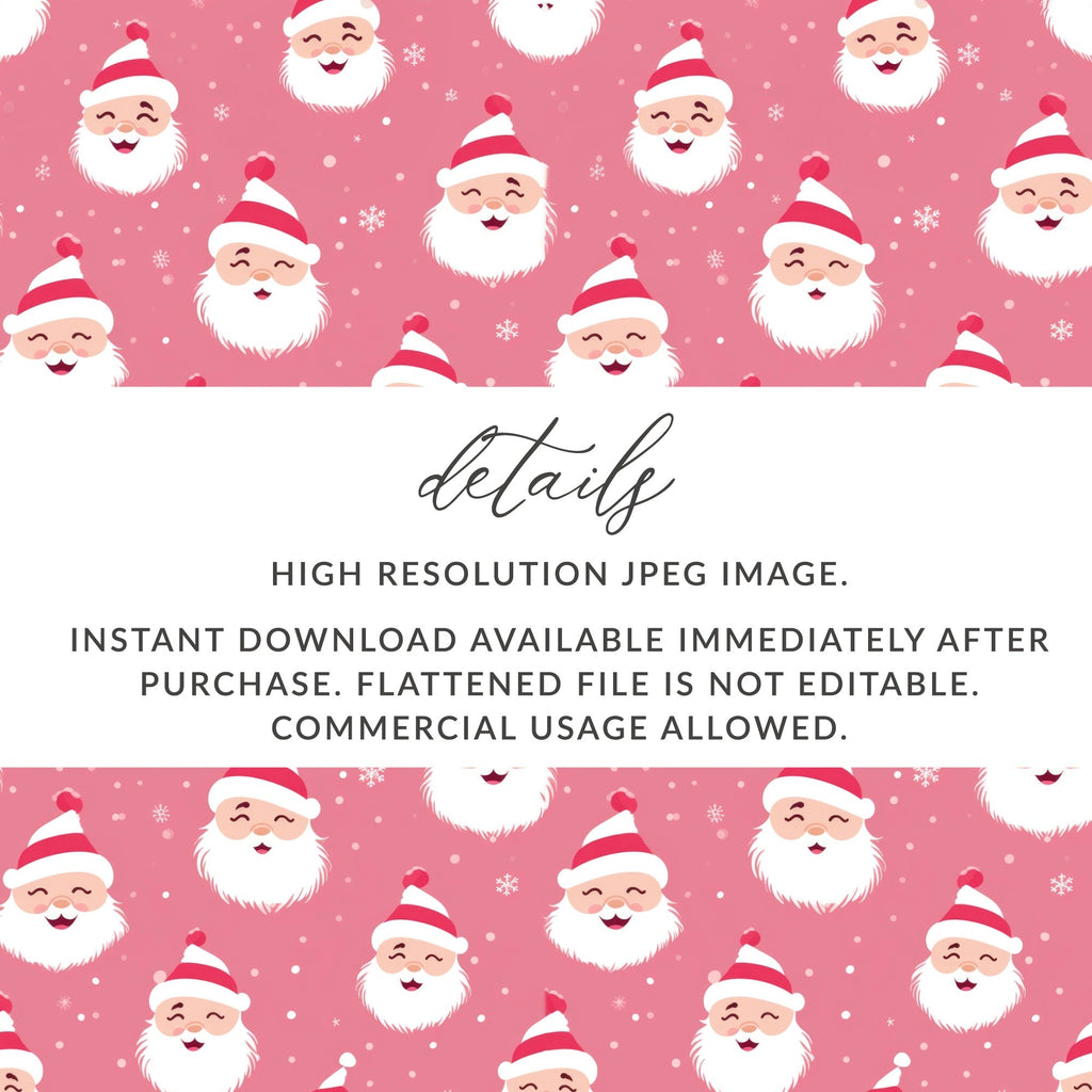 Pink Santa Claus Seamless Pattern Digital, Festive Christmas Repeat File, Holiday Surface Design, Scrapbooking Paper, Fabric Print - Moore and Mountain
