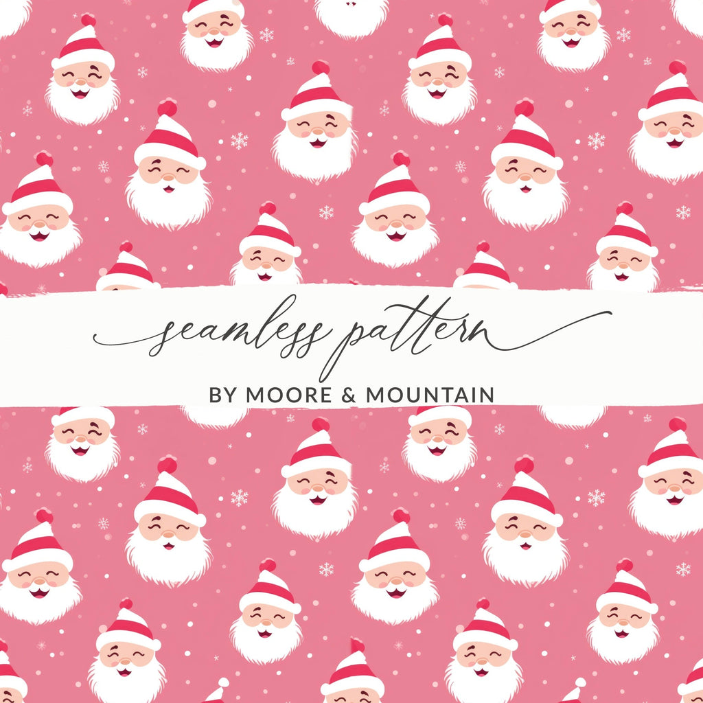 Pink Santa Claus Seamless Pattern Digital, Festive Christmas Repeat File, Holiday Surface Design, Scrapbooking Paper, Fabric Print - Moore and Mountain
