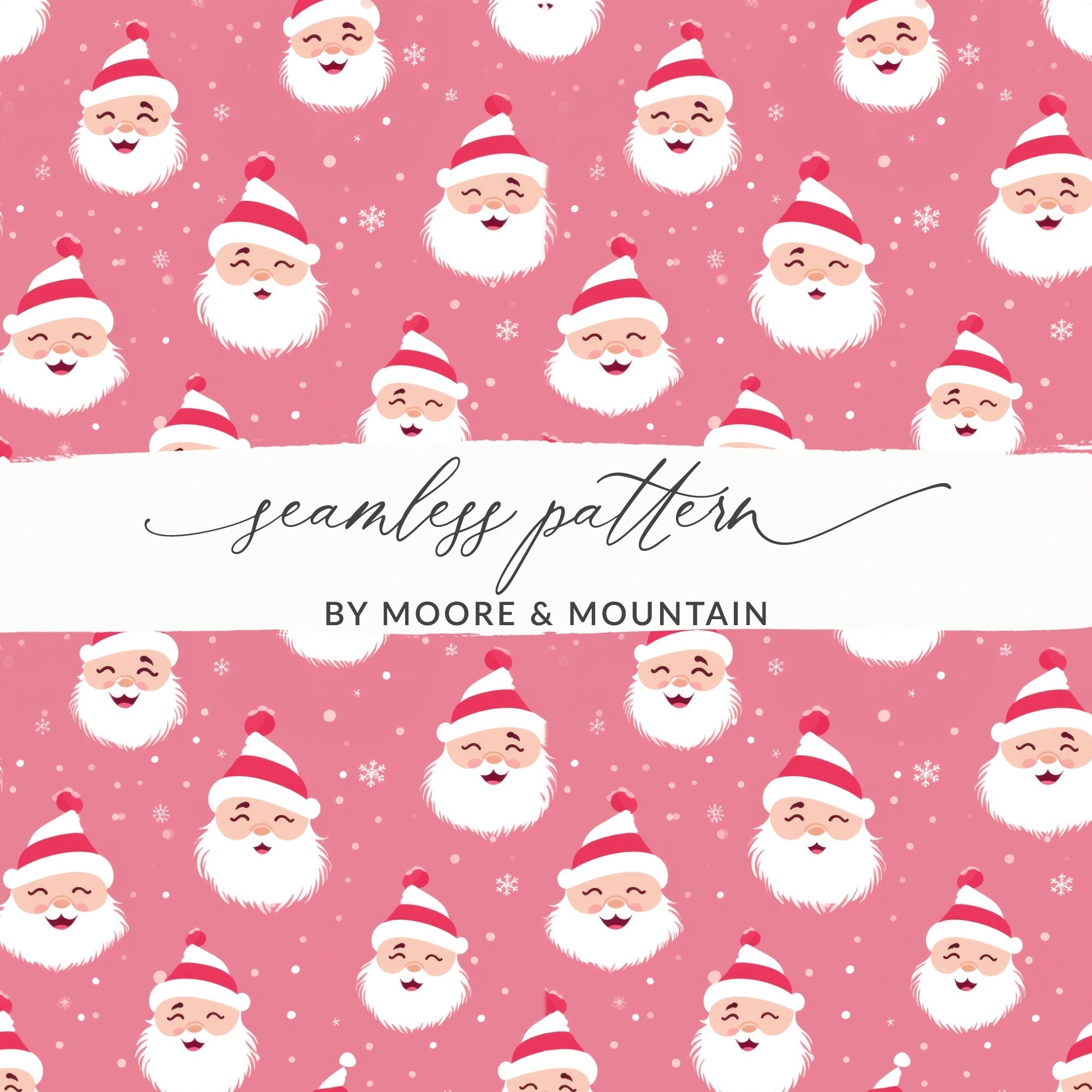 Pink Santa Claus Seamless Pattern Digital, Festive Christmas Repeat File, Holiday Surface Design, Scrapbooking Paper, Fabric Print - Moore and Mountain