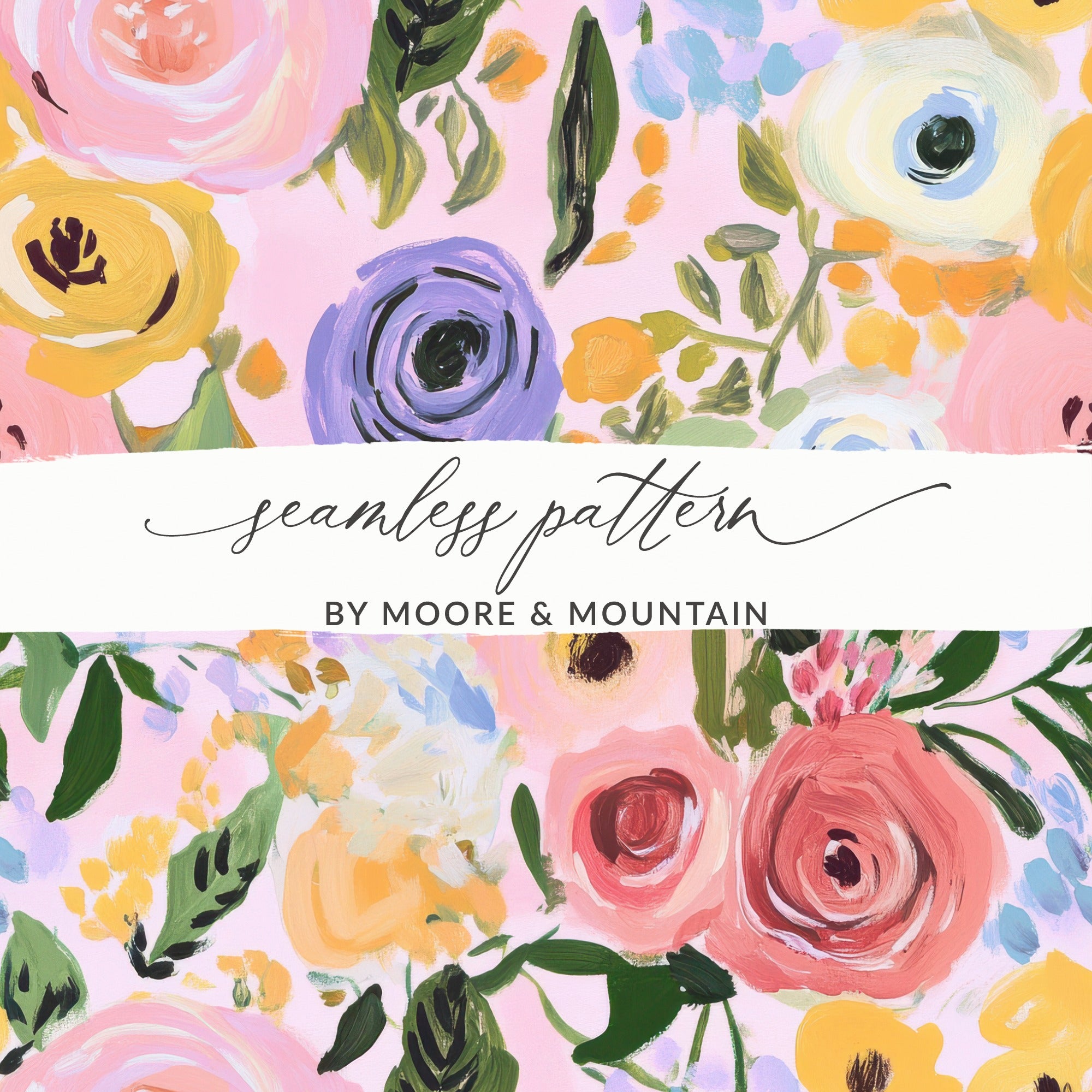 Pink Seamless Pattern, Modern Gouache Painted Floral Digital Paper, Abstract Floral Print, Roses Digital Product, Flower Fabric Design - Moore and Mountain
