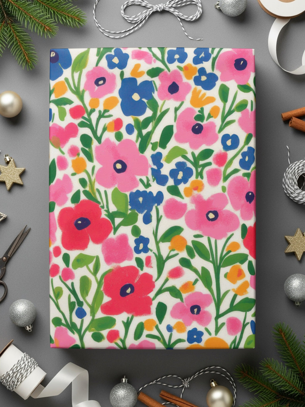 Bright and Colorful Floral Design Gift Wrap Paper
