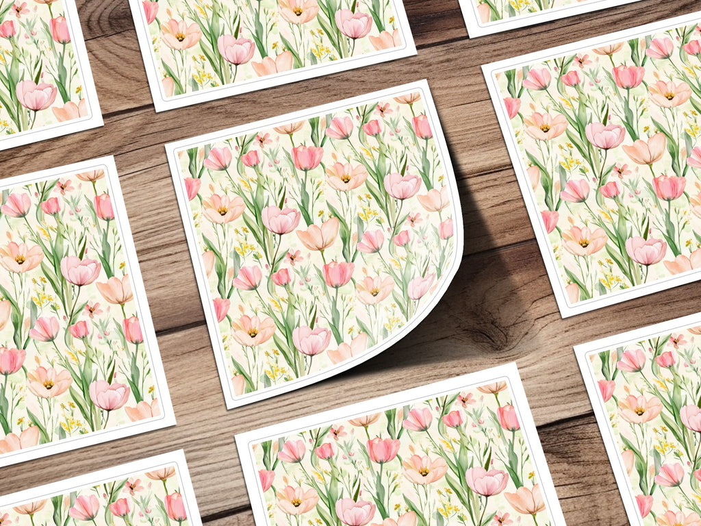 Pink Tulip Pattern Digital Paper, Watercolor Pink Floral Tulips Spring - Moore and Mountain