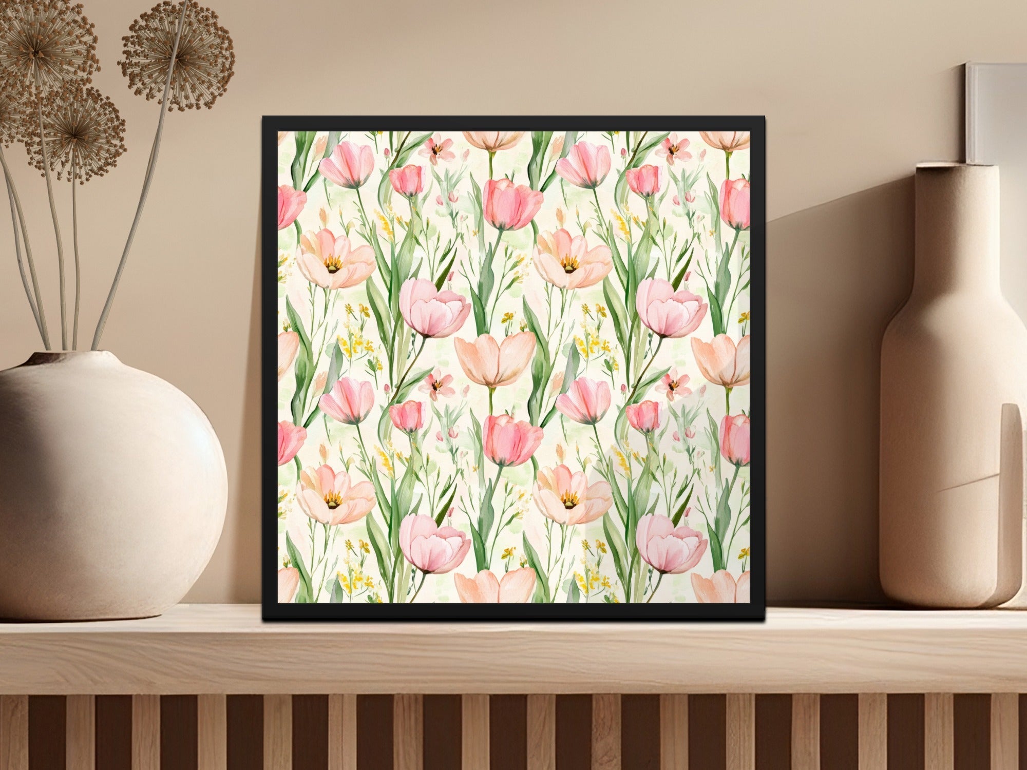 Pink Tulip Pattern Digital Paper, Watercolor Pink Floral Tulips Spring - Moore and Mountain