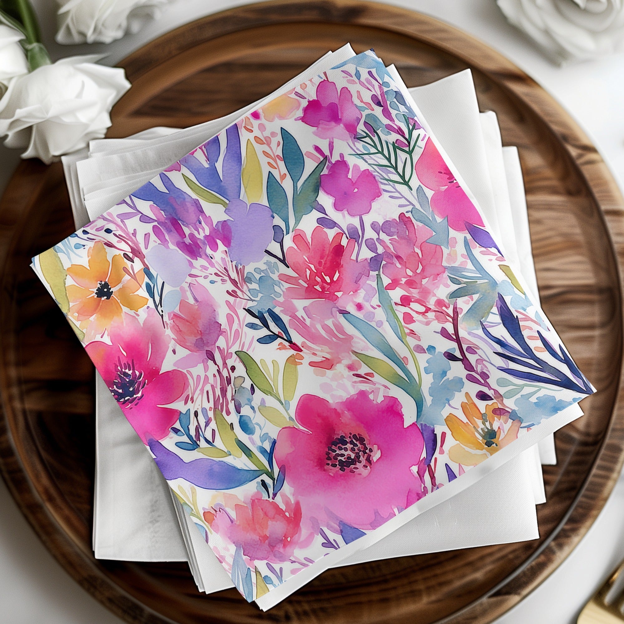 Pink Vibrant Watercolor Floral Pattern Design With Colorful Flowers Digital - Moore and Mountain