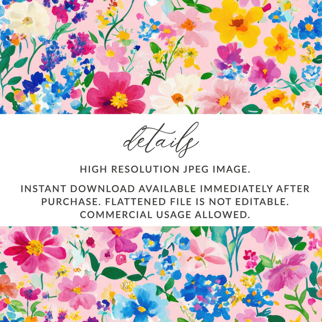 Pink Watercolor Floral Digital Paper, Summer Flower Pattern, Blue Pink Yellow Flowers, Abstract Botanical Seamless Texture, Printable Art - Moore and Mountain