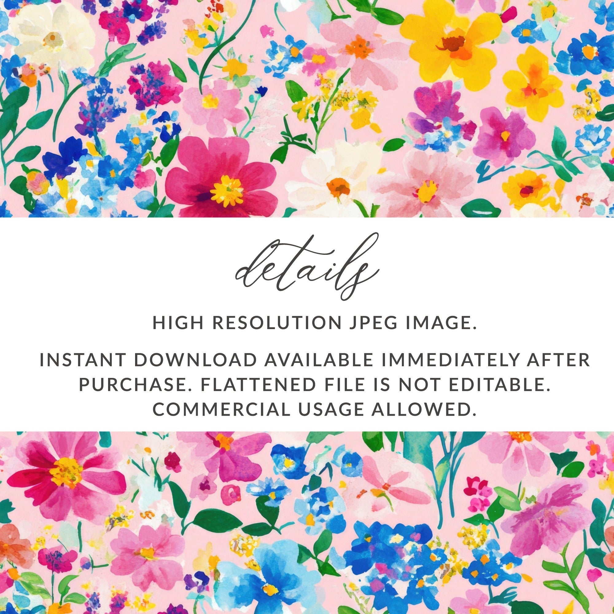 Pink Watercolor Floral Digital Paper, Summer Flower Pattern, Blue Pink Yellow Flowers, Abstract Botanical Seamless Texture, Printable Art - Moore and Mountain