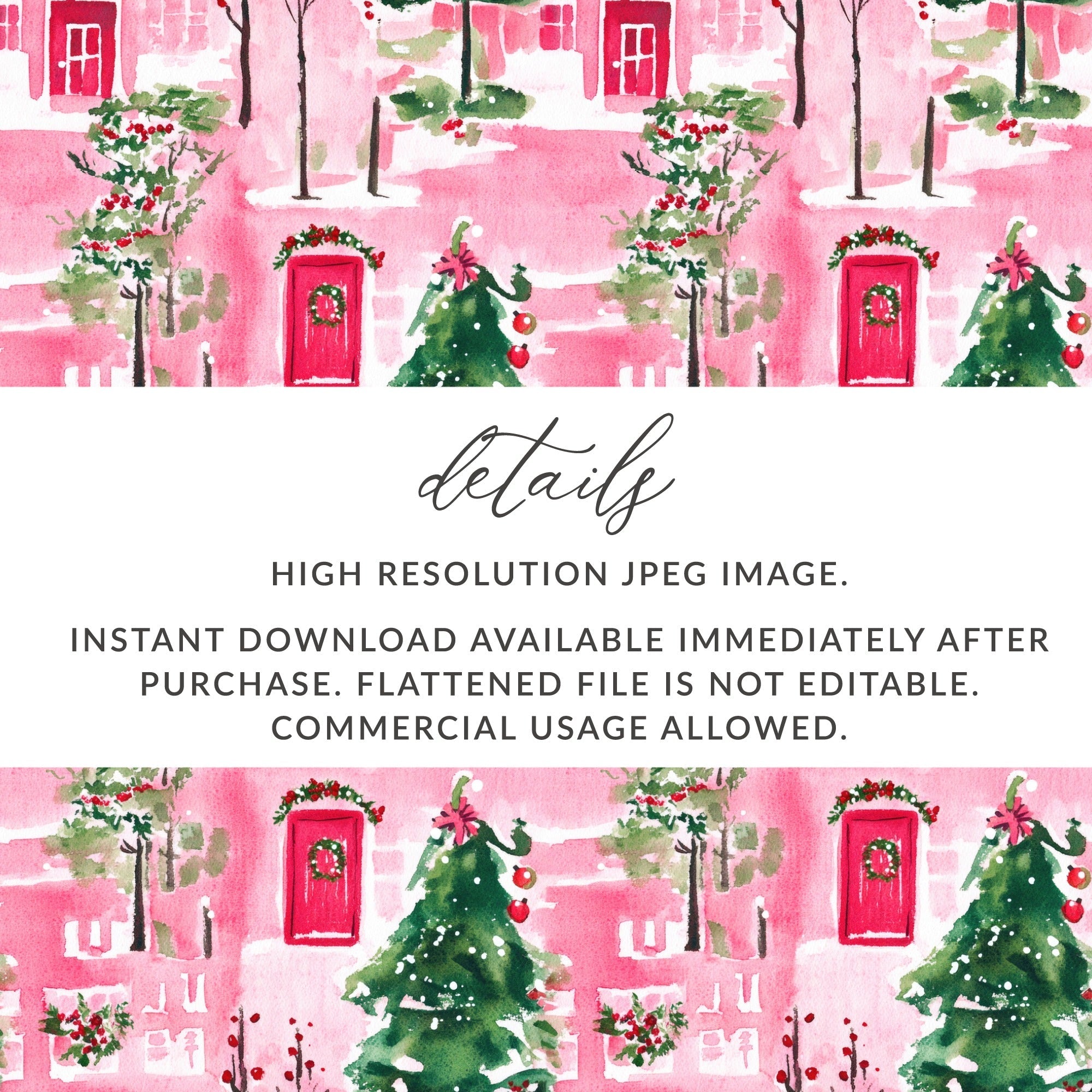 Pink Winter Watercolor Christmas Pattern Digital Paper, Holiday Seamless Design, Festive Digital Download, Scrapbooking Paper - Moore and Mountain