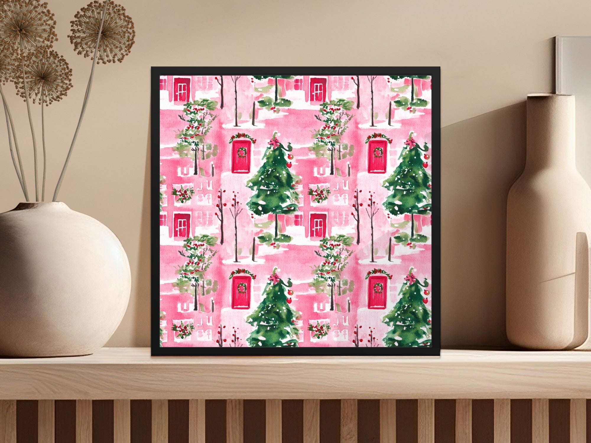 Pink Winter Watercolor Christmas Pattern Digital Paper, Holiday Seamless Design, Festive Digital Download, Scrapbooking Paper - Moore and Mountain