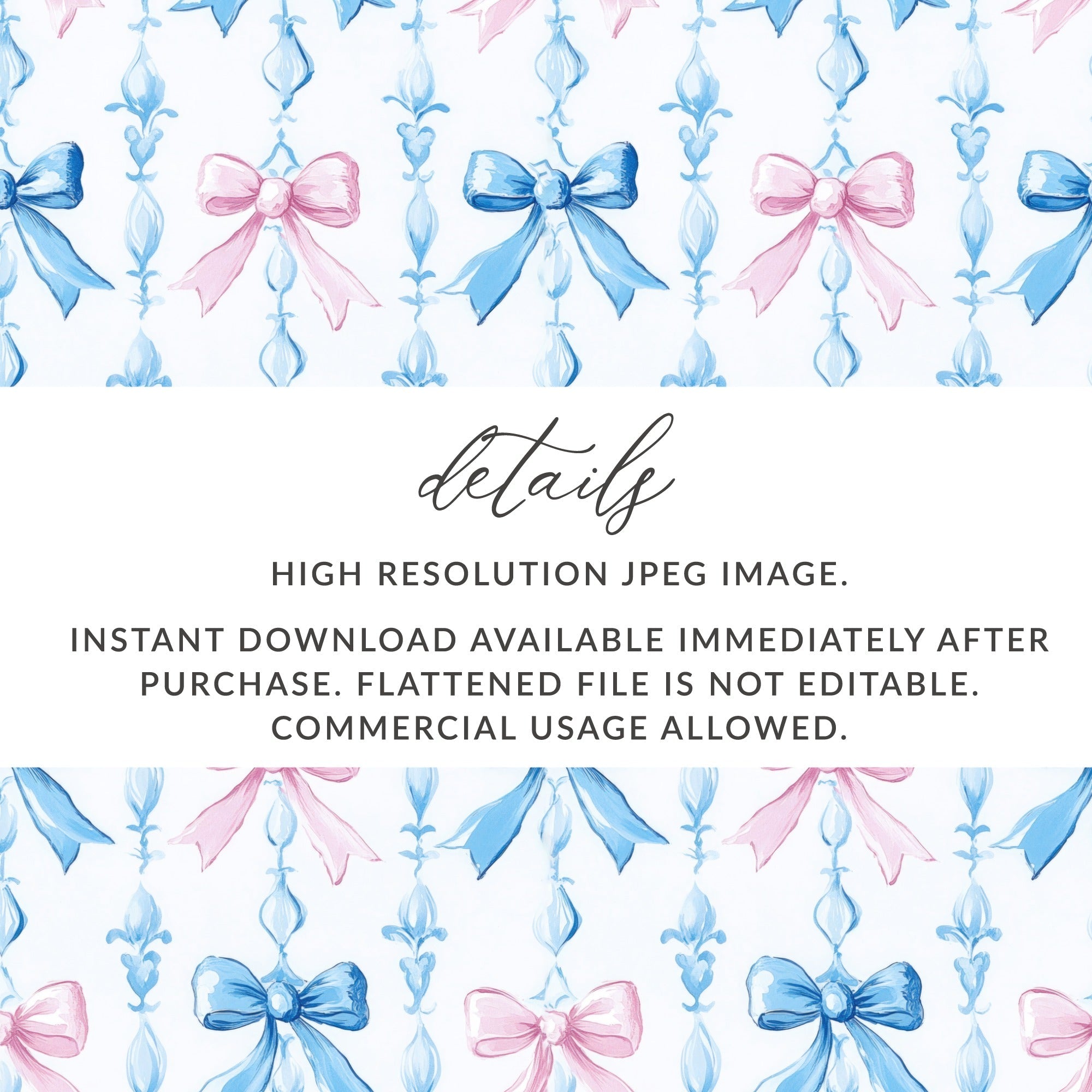 Pink and Blue Bows Digital Paper, Watercolor Seamless Pattern, Spring Background, Scrapbooking Paper, Baby Shower Invitation, Digital - Moore and Mountain