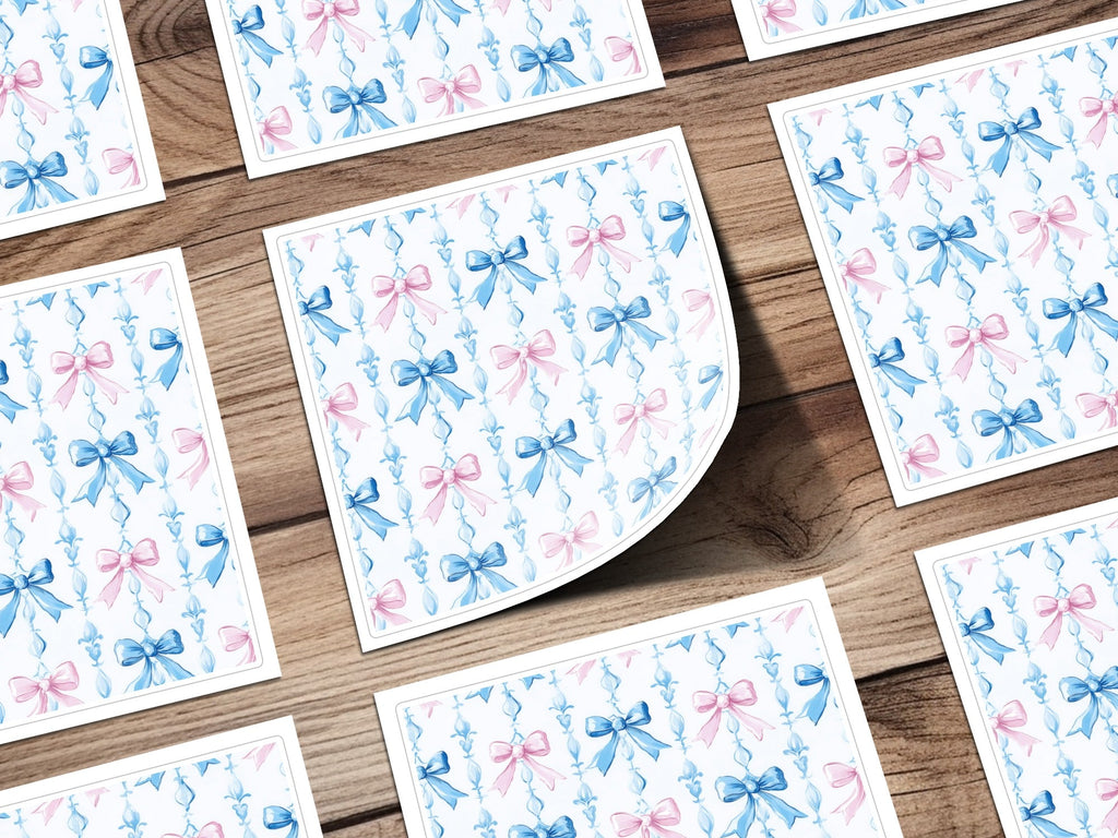 Pink and Blue Bows Digital Paper, Watercolor Seamless Pattern, Spring Background, Scrapbooking Paper, Baby Shower Invitation, Digital - Moore and Mountain