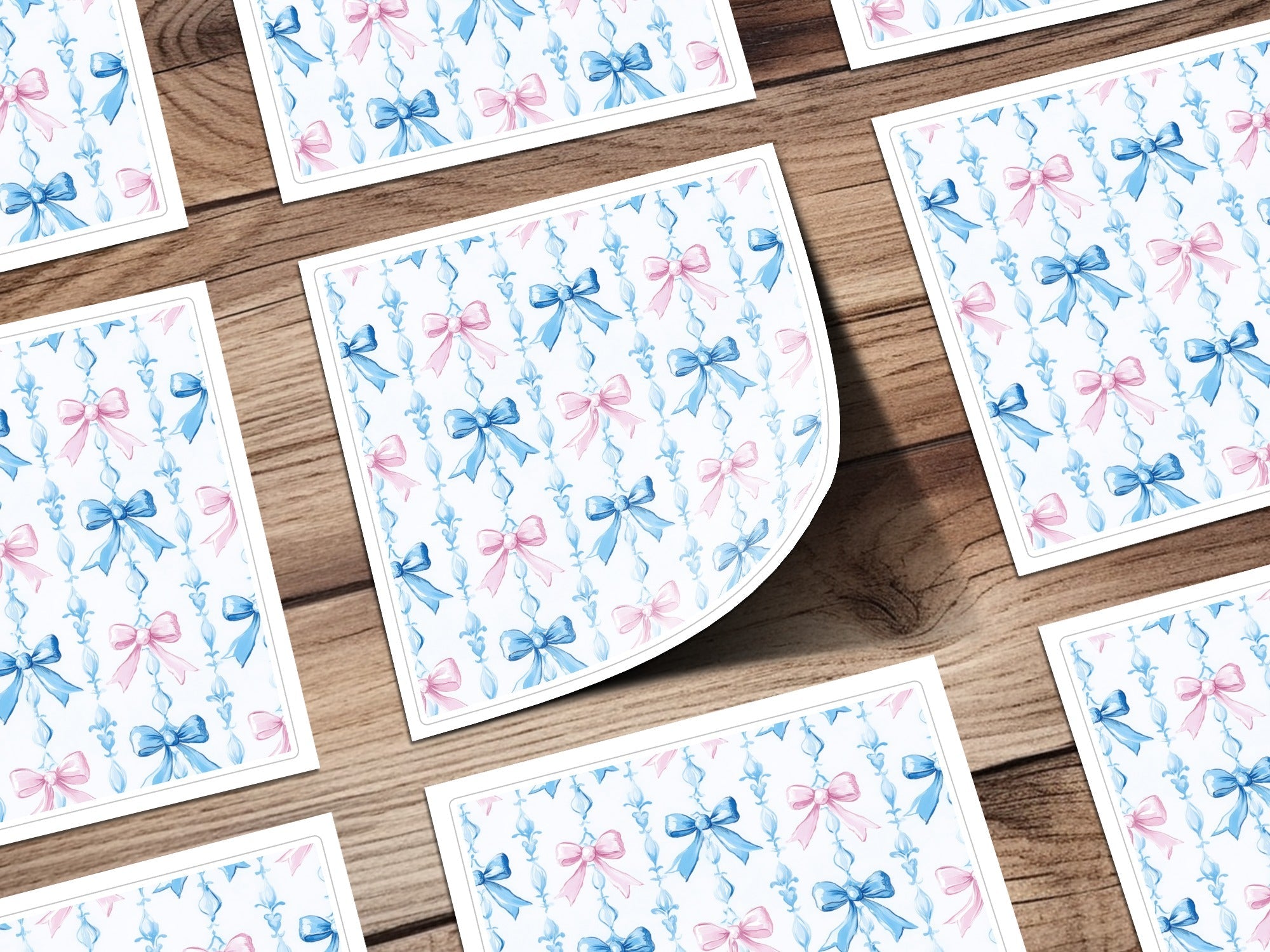 Pink and Blue Bows Digital Paper, Watercolor Seamless Pattern, Spring Background, Scrapbooking Paper, Baby Shower Invitation, Digital - Moore and Mountain