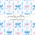 Pink and Blue Bows Digital Paper, Watercolor Seamless Pattern, Spring Background, Scrapbooking Paper, Baby Shower Invitation, Digital - Moore and Mountain