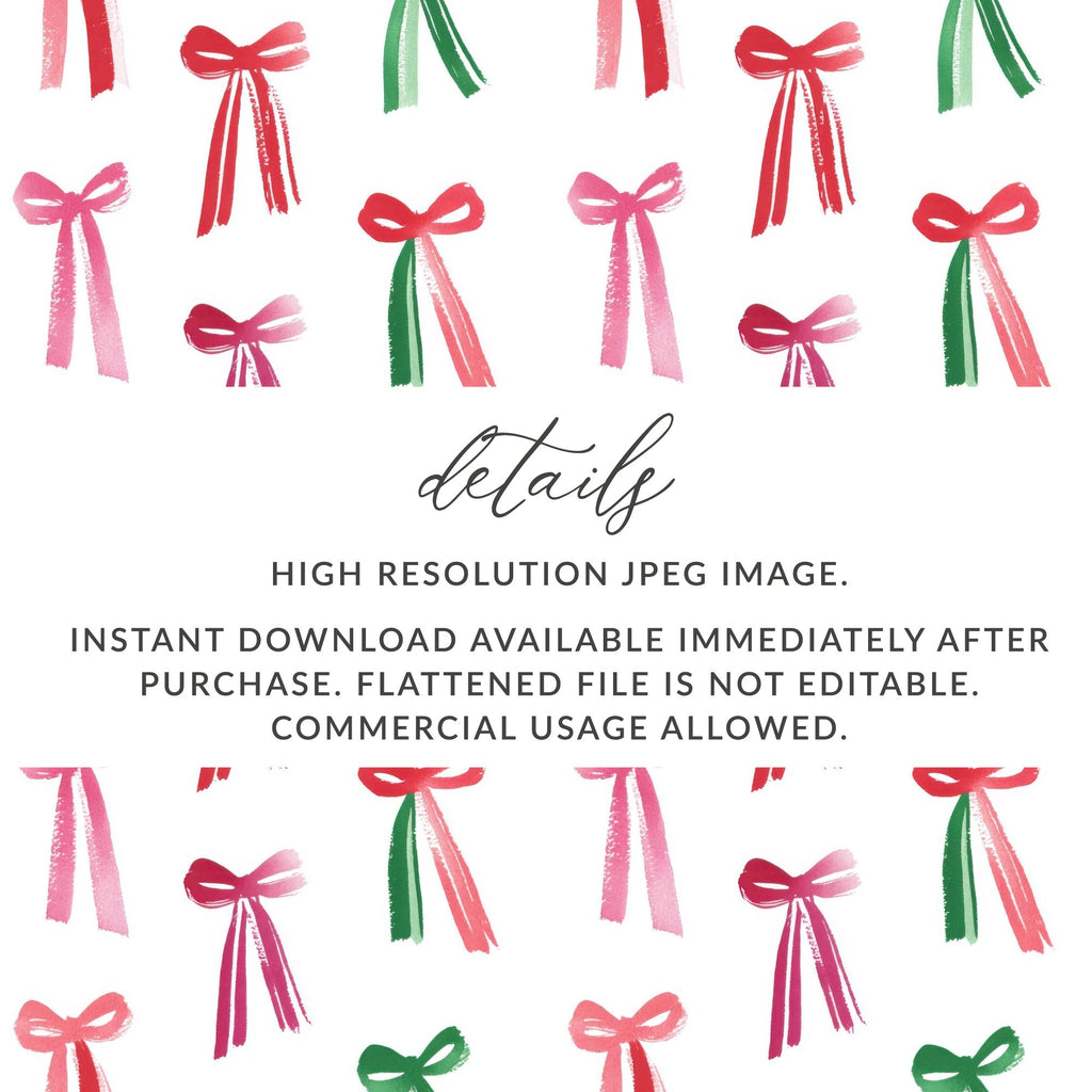 Pink and Green Christmas Watercolor Bows Pattern Festive Season Seamless Design Digital - Moore and Mountain