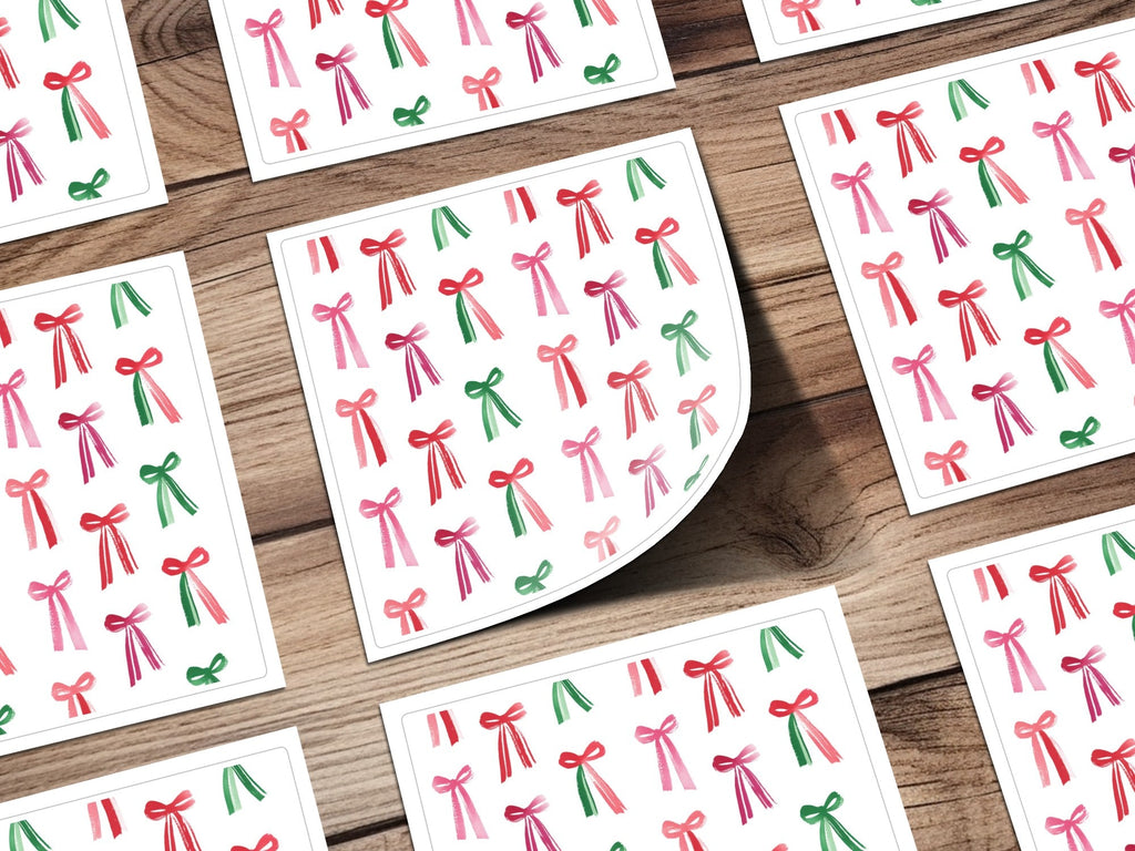 Pink and Green Christmas Watercolor Bows Pattern Festive Season Seamless Design Digital - Moore and Mountain
