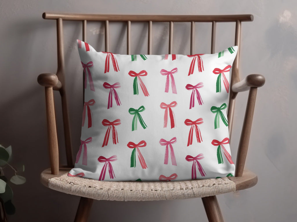 Pink and Green Christmas Watercolor Bows Pattern Festive Season Seamless Design Digital - Moore and Mountain