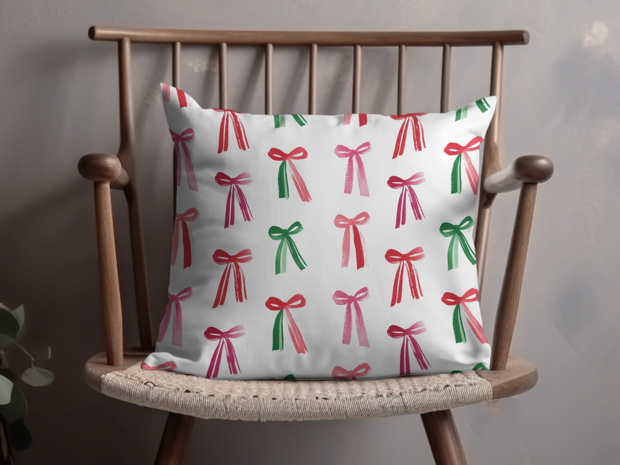 Pink and Green Christmas Watercolor Bows Pattern Festive Season Seamless Design Digital - Moore and Mountain