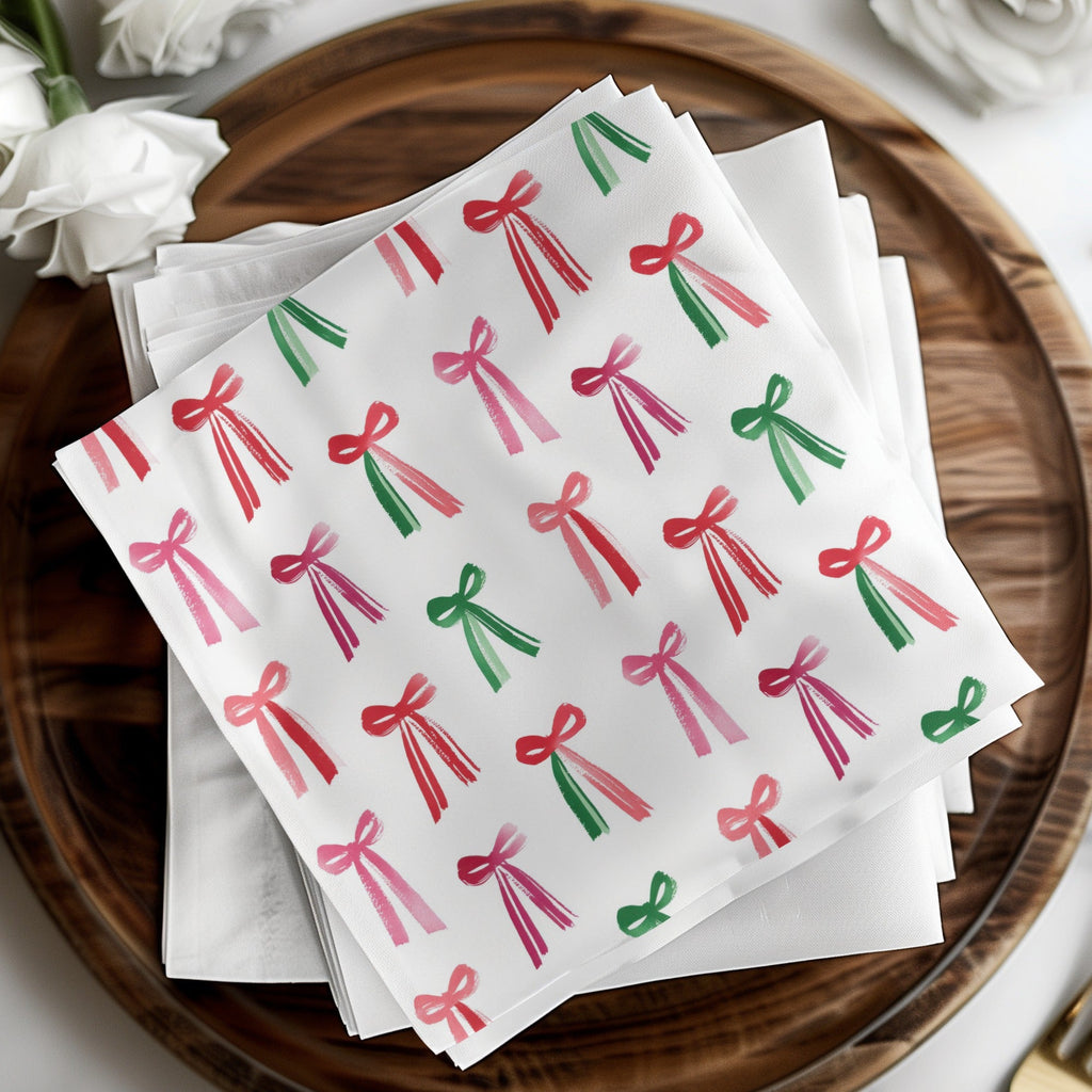 Pink and Green Christmas Watercolor Bows Pattern Festive Season Seamless Design Digital - Moore and Mountain