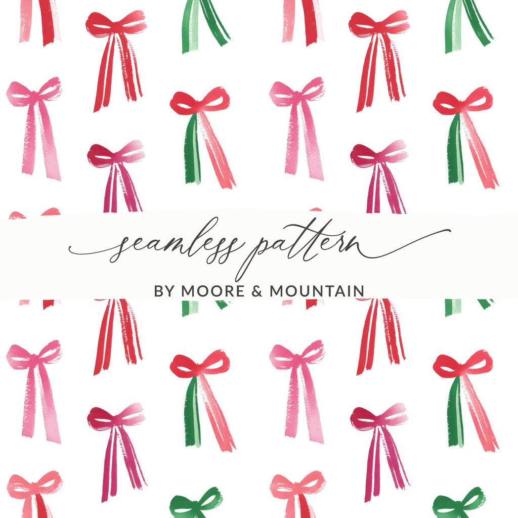 Pink and Green Christmas Watercolor Bows Pattern Festive Season Seamless Design Digital - Moore and Mountain