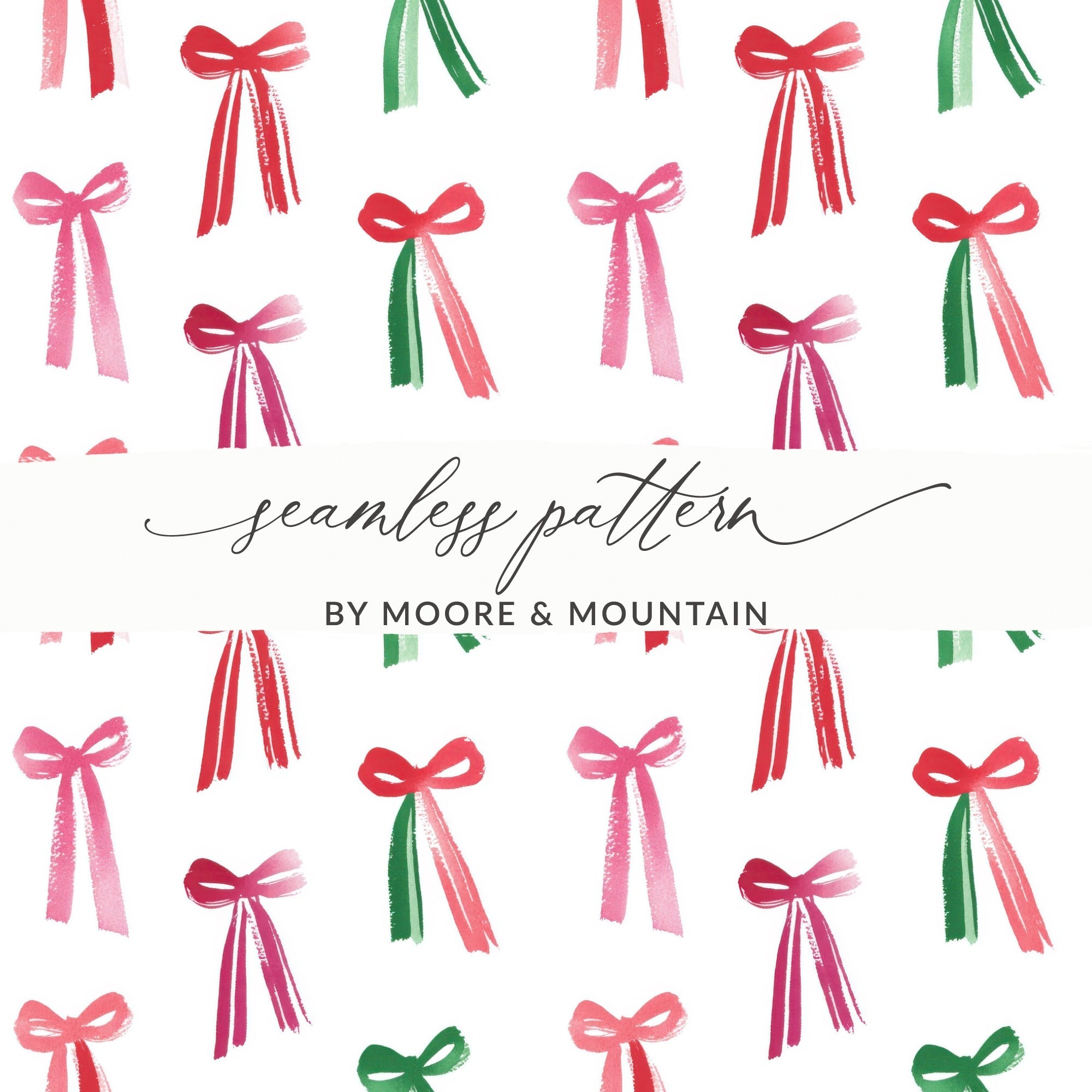 Pink and Green Christmas Watercolor Bows Pattern Festive Season Seamless Design Digital - Moore and Mountain