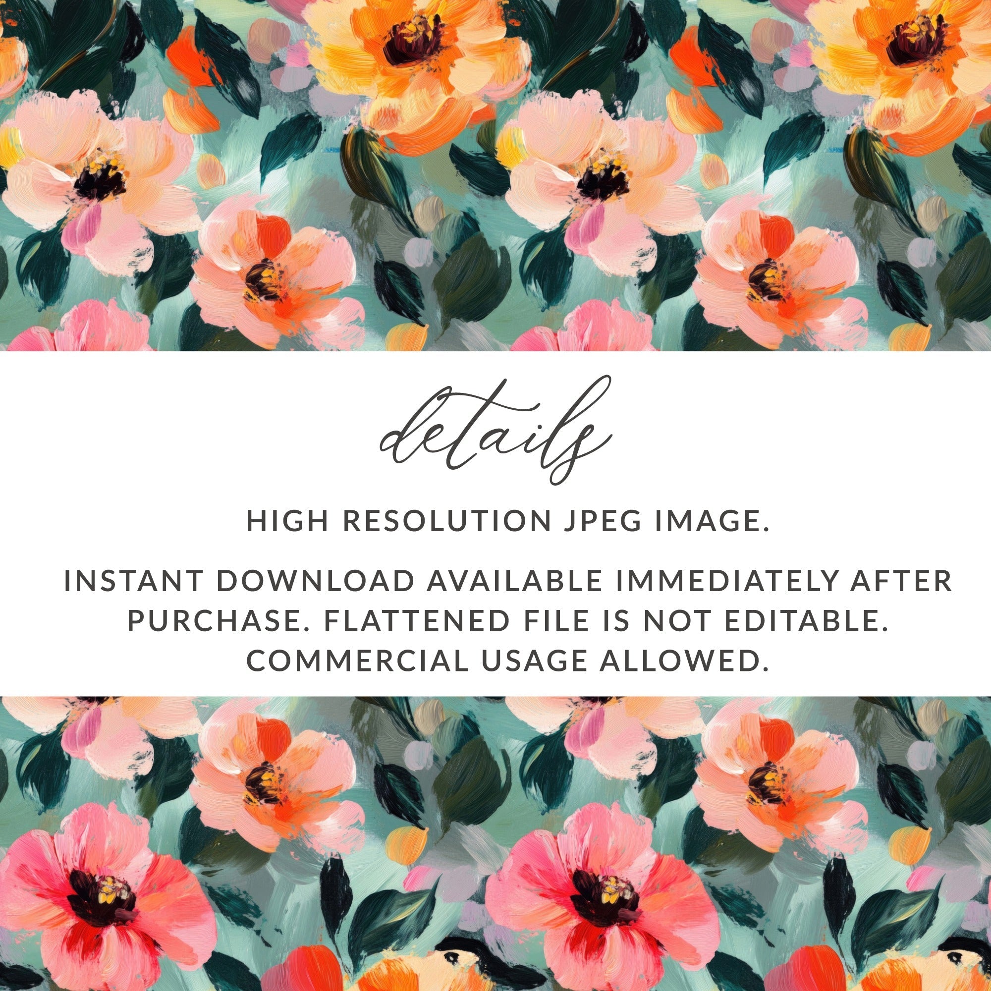 Pink and Orange Floral Digital Paper, Abstract Flower Pattern, Painterly Art, Seamless Repeat Pattern, Printable Background, Digital Product - Moore and Mountain