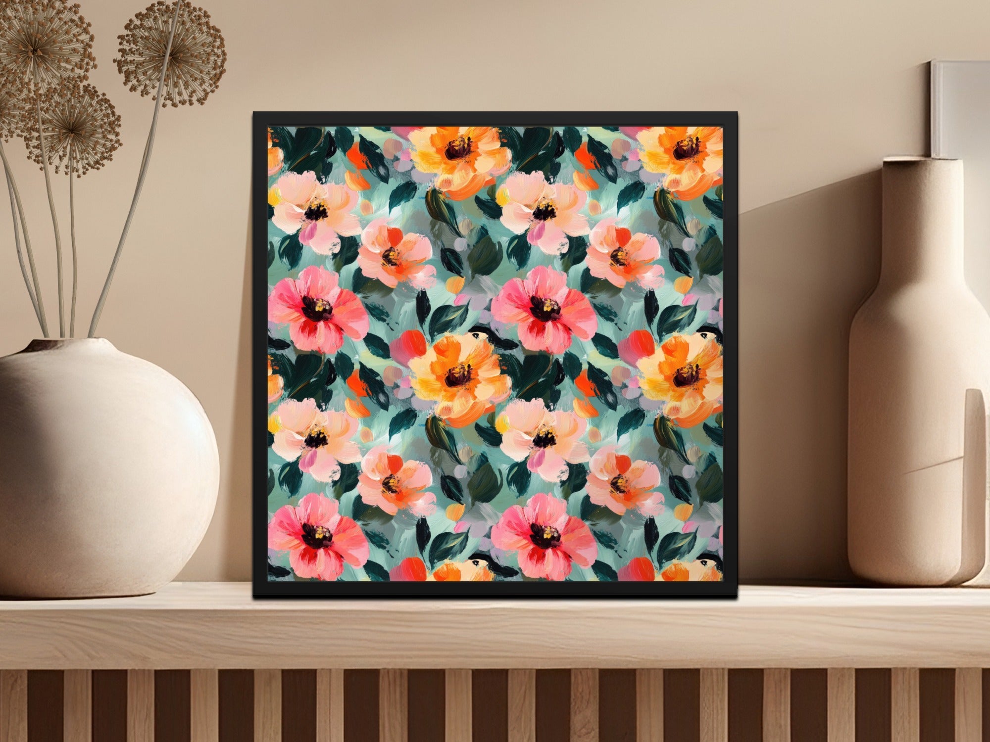 Pink and Orange Floral Digital Paper, Abstract Flower Pattern, Painterly Art, Seamless Repeat Pattern, Printable Background, Digital Product - Moore and Mountain