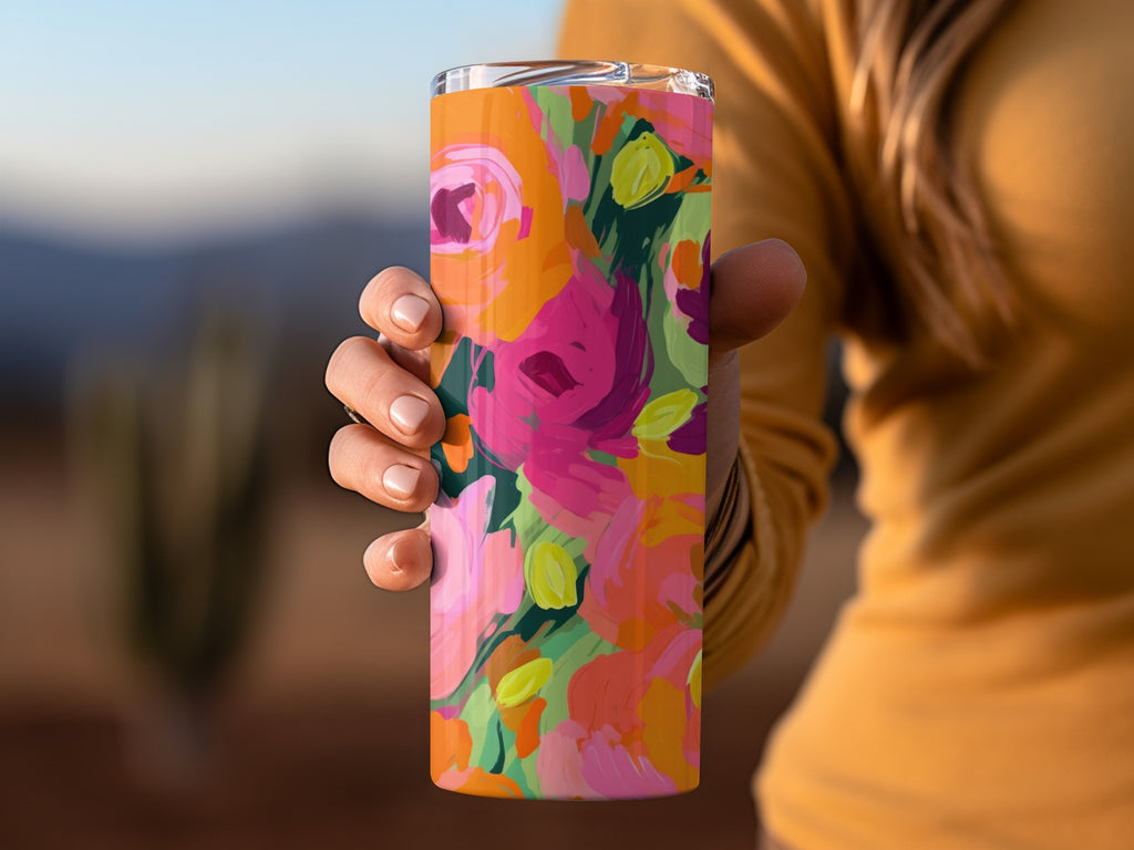 Vibrantly Colored Floral Design Insulated Drink Tumbler