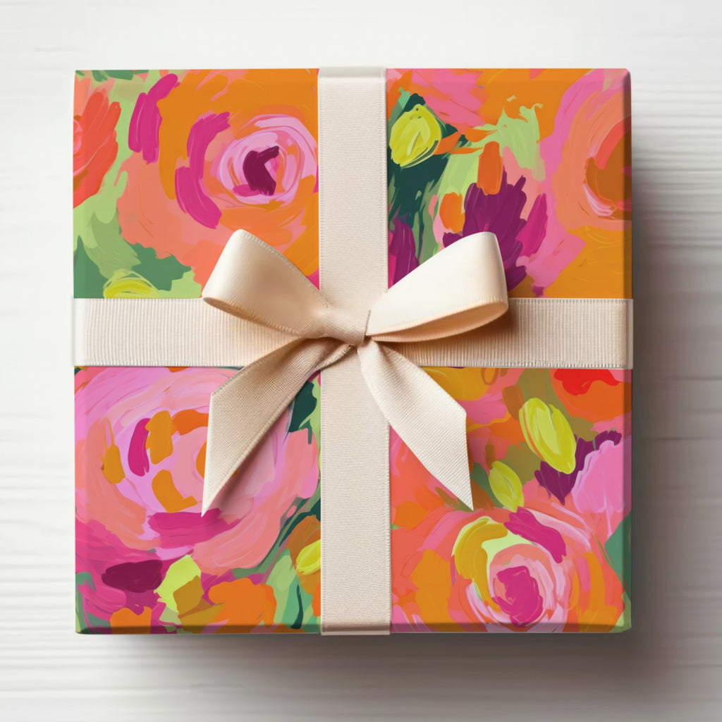Vibrant Floral Gift Box with Elegant Cream Ribbon