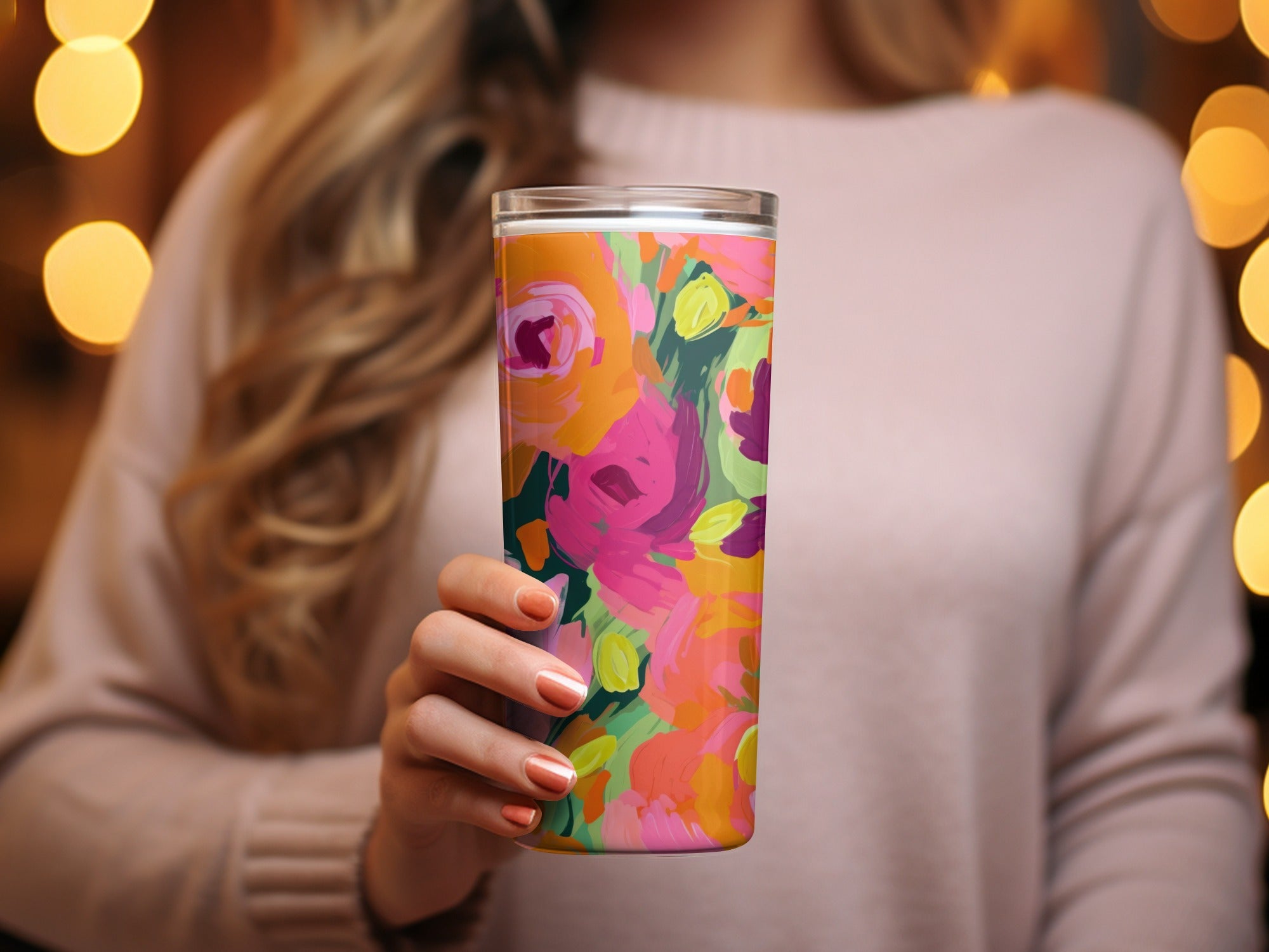 Vibrant Floral Pattern Insulated Tumbler Travel Mug