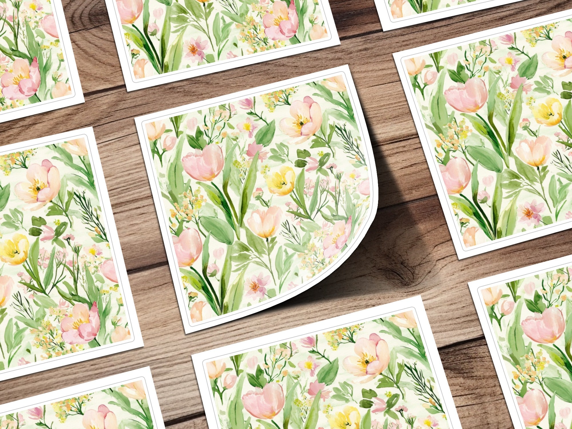 Pink and Yellow Tulip Watercolor Floral Digital Paper, Spring Flower Pattern, Seamless Repeat Pattern, Digital Fabric Design, Floral Print - Moore and Mountain