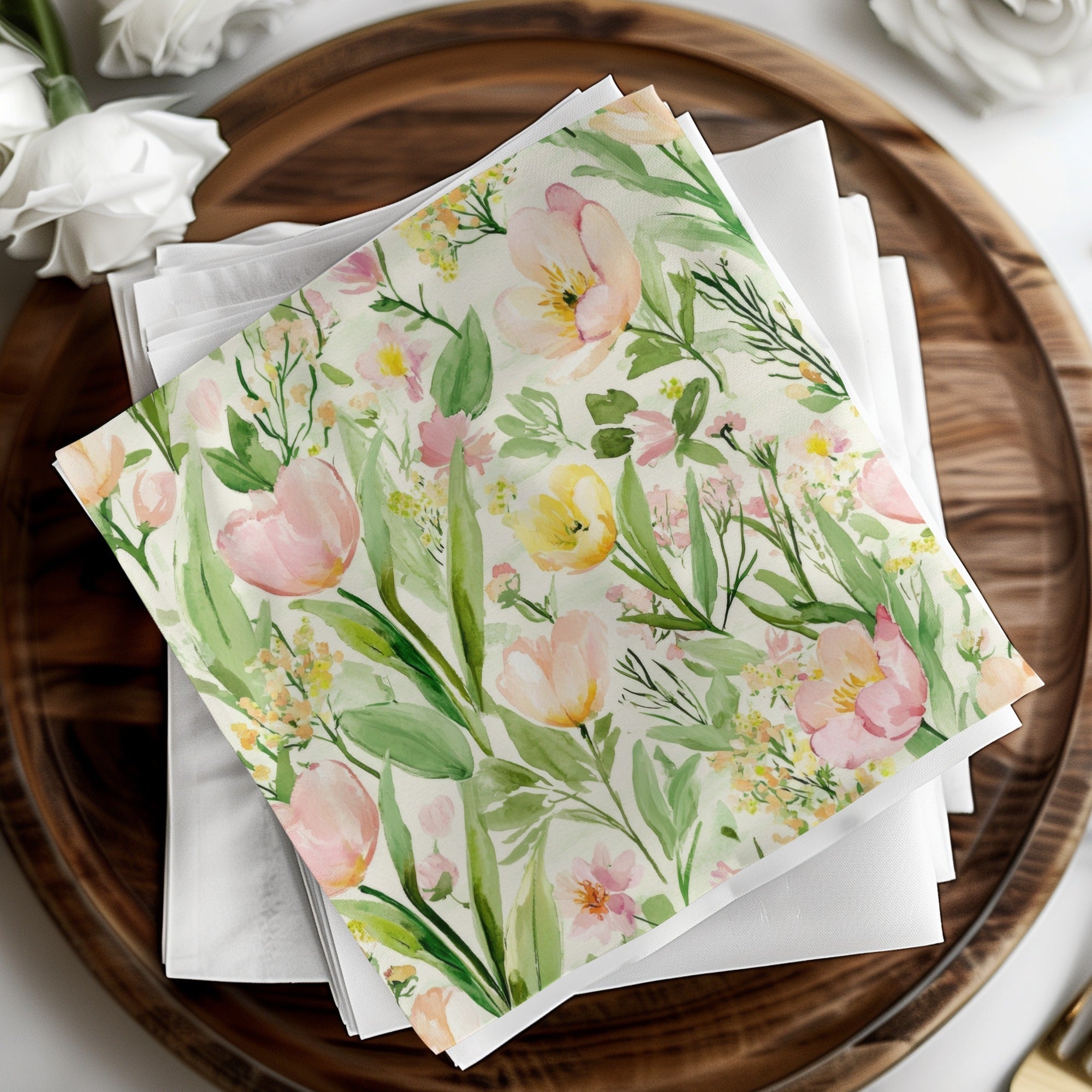 Pink and Yellow Tulip Watercolor Floral Digital Paper, Spring Flower Pattern, Seamless Repeat Pattern, Digital Fabric Design, Floral Print - Moore and Mountain