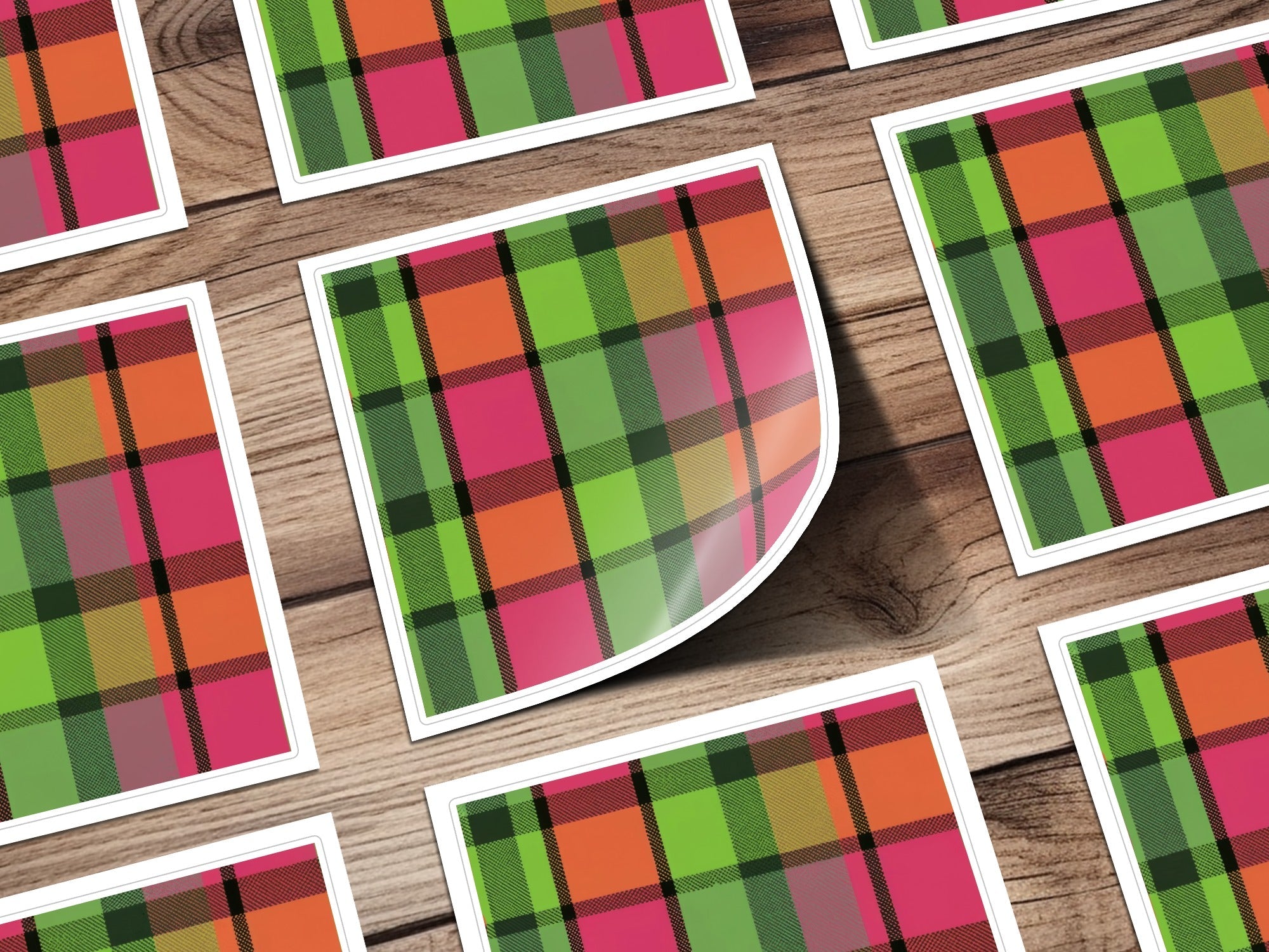 Plaid Digital Paper, Seamless Tartan Pattern, Scrapbook Paper, Fabric Design, Commercial Use, Green Pink Orange, Digital Downloads - Moore and Mountain